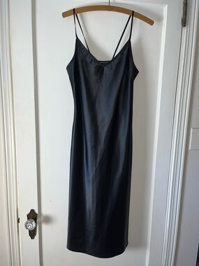 Sleek Black Bias Cut Satin Slip Dress 17” P2P